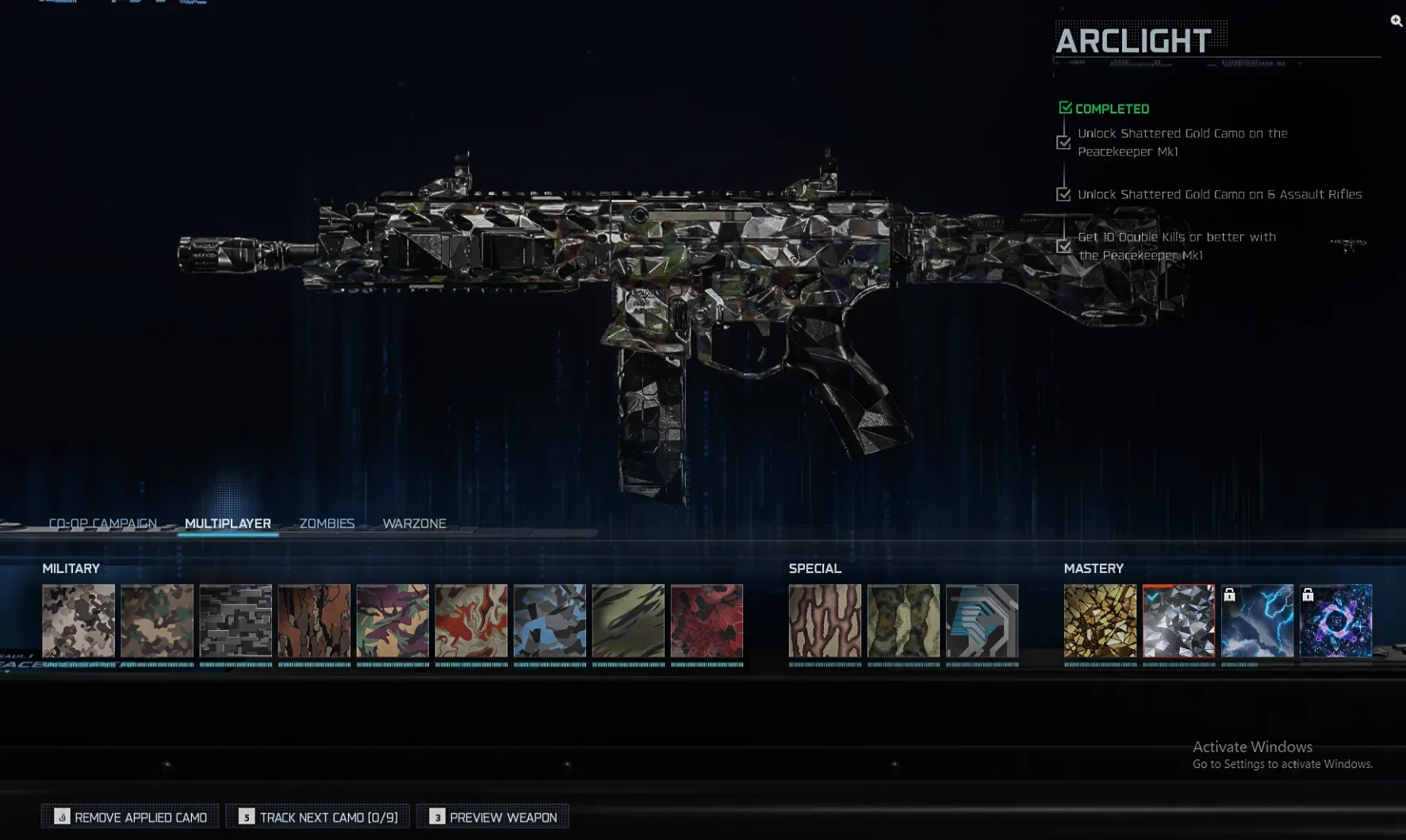 🌪️ BO7 🌪️ 6 Arclight 🔮 78 Camos ✨ 6 Shattered Gold 🛠️ Assault Rifles 🎖 Level 55 🐺 Multiple Operators 🔗 Steam / Battle.net / PSN / Xbox